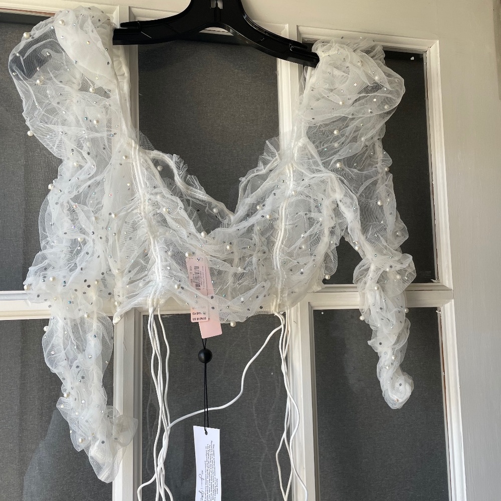 For love and lemons pearl mesh crop top